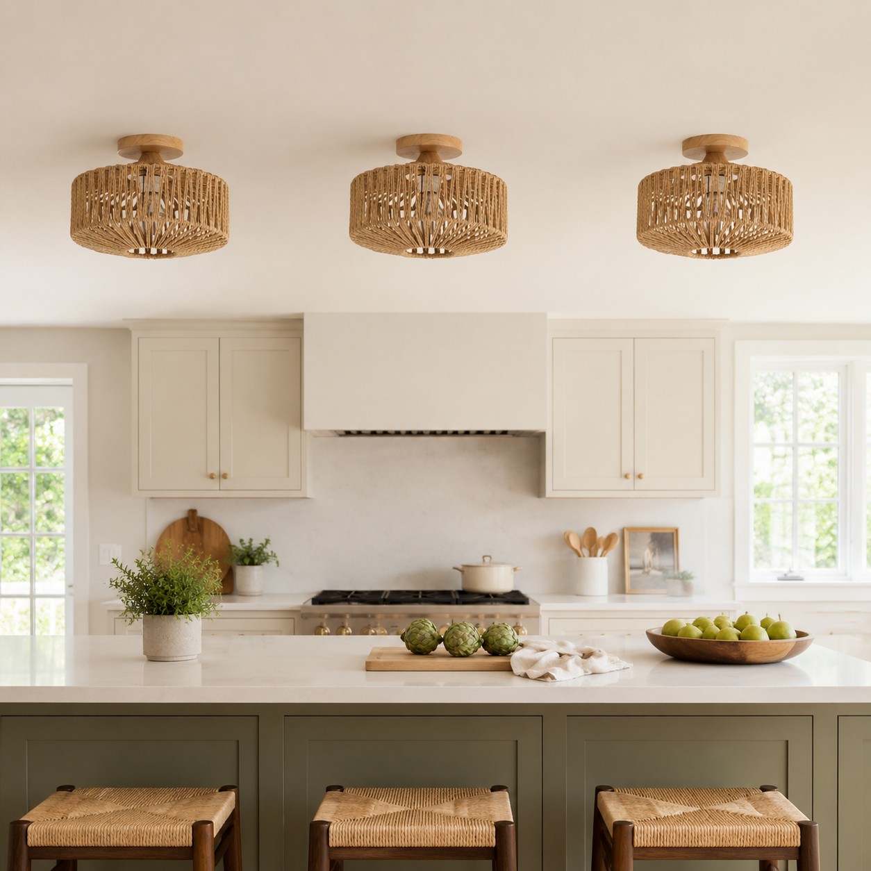 Kitchen scene with multiple Balriel ceiling lights installed above the room
