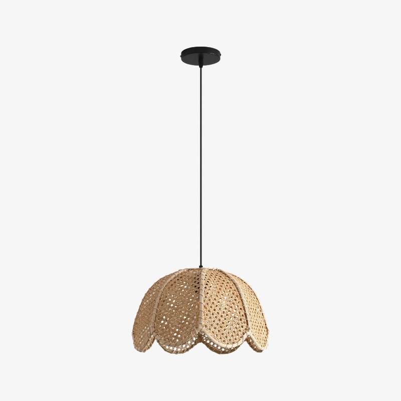 Full Kumar pendant light with canopy, cord, and rattan shade