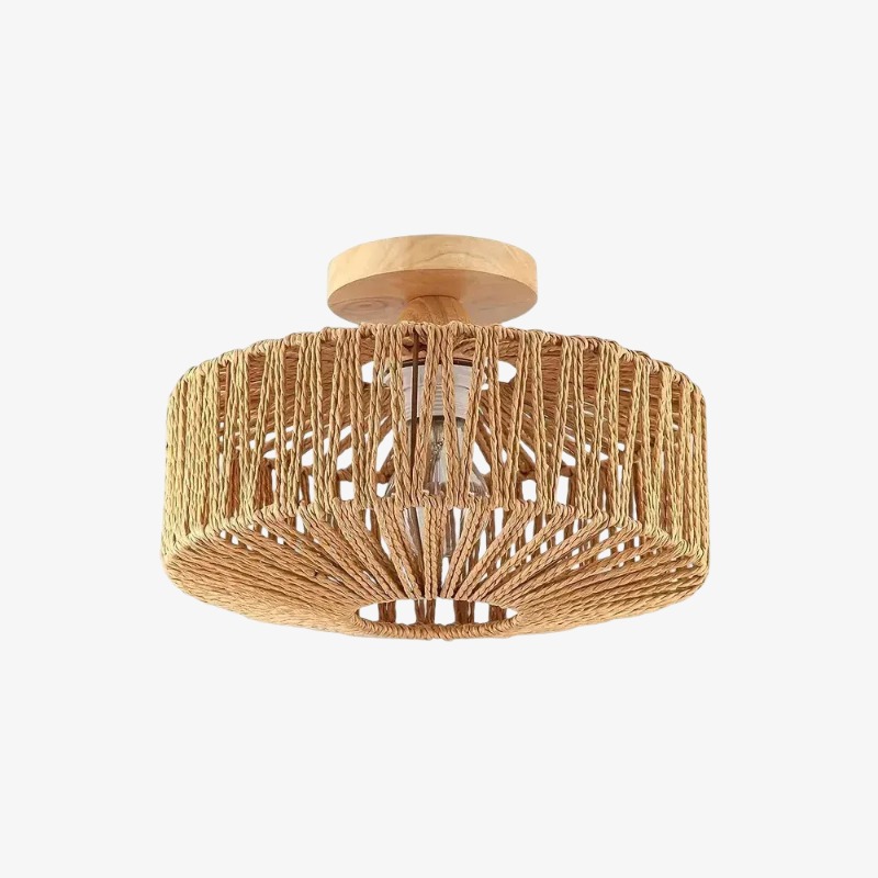 Balriel rattan ceiling light with wood finish canopy