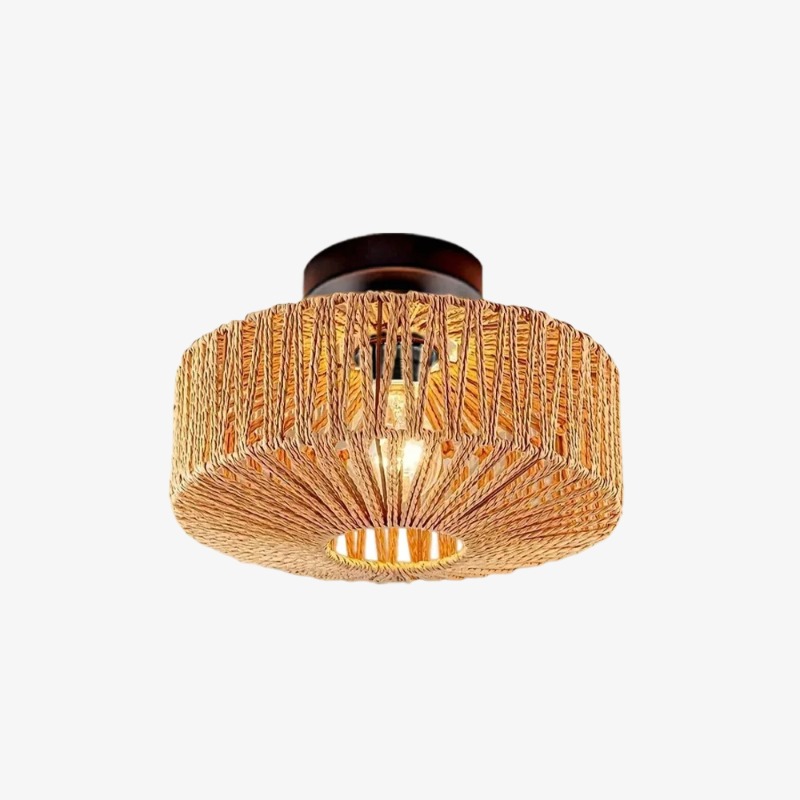 Balriel rattan ceiling light with black canopy