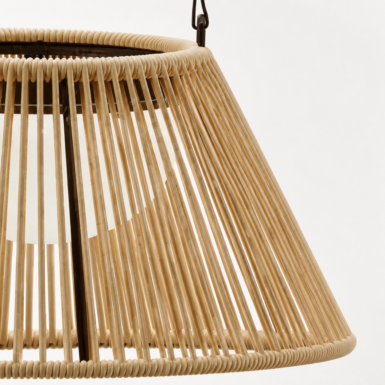 Close-up of the woven rattan conical shade structure
