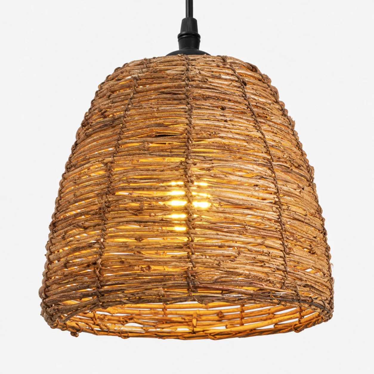 Close-up detail of the Sammy pendant rattan texture and shade construction