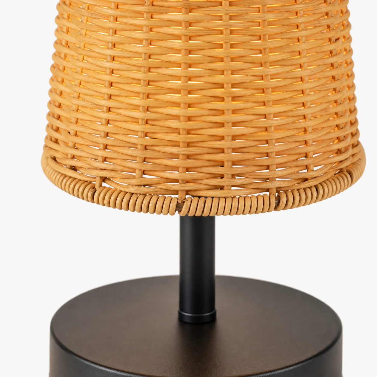 Close-up detail of the Raegan rattan table light texture