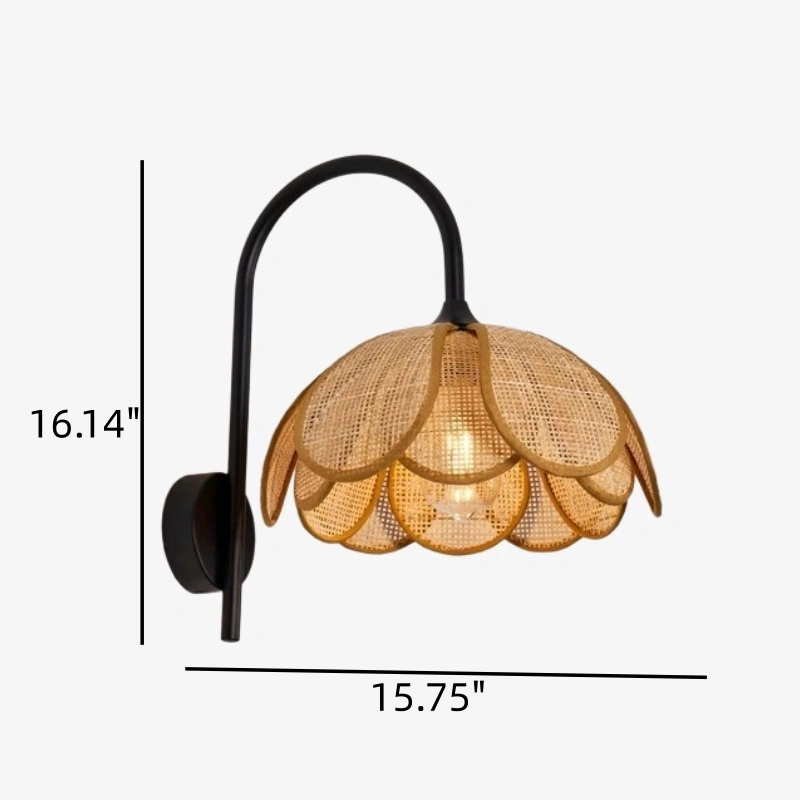Dimension graphic for Megan rattan flower wall sconce