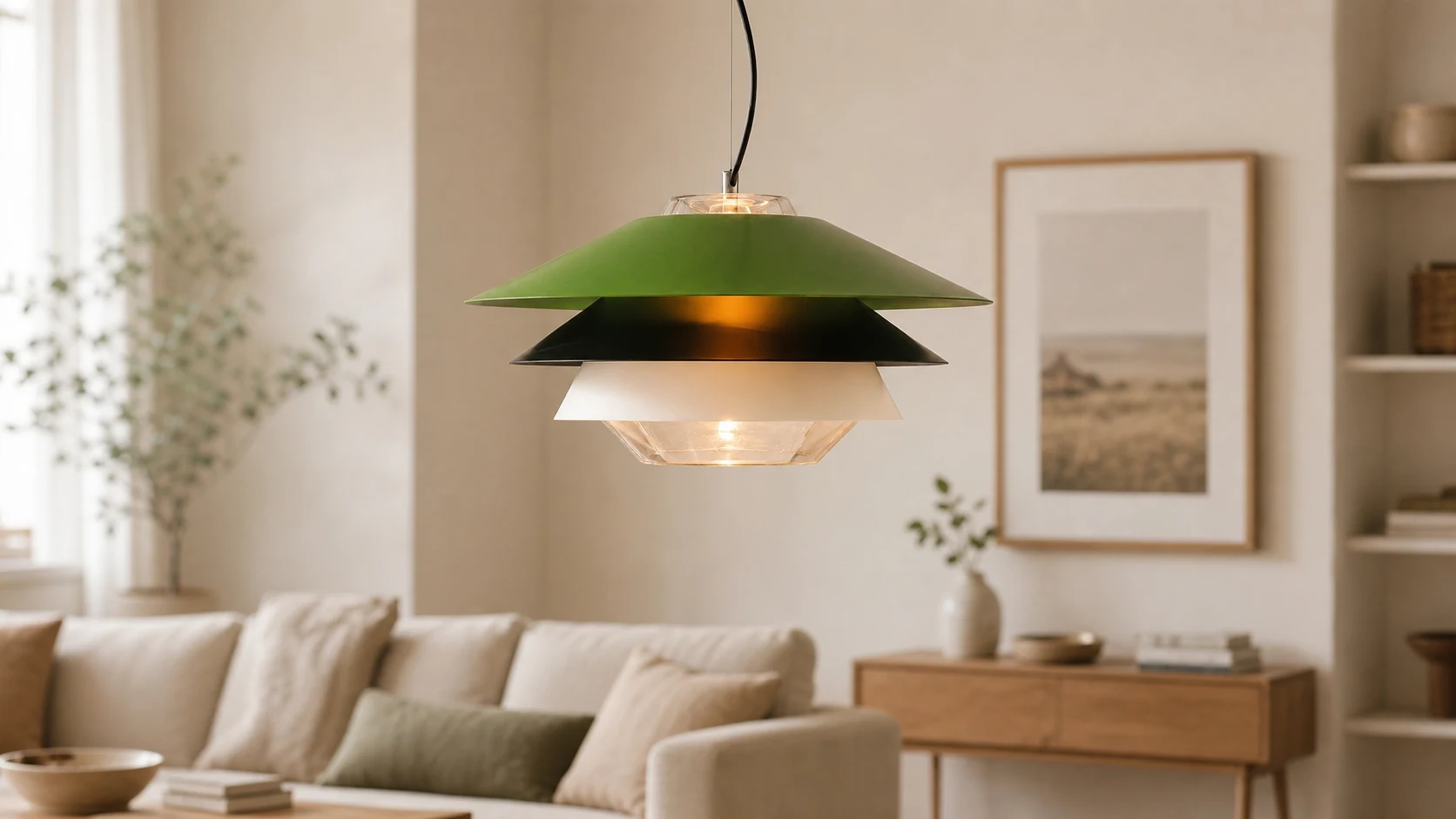 Żelazna lampa wisząca LED Nordic w nowoczesnym pomieszczeniu