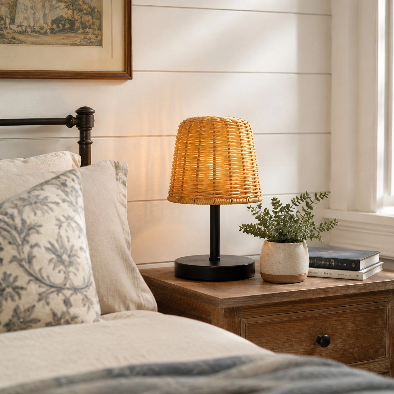 Raegan lamp on bedside table with bedding