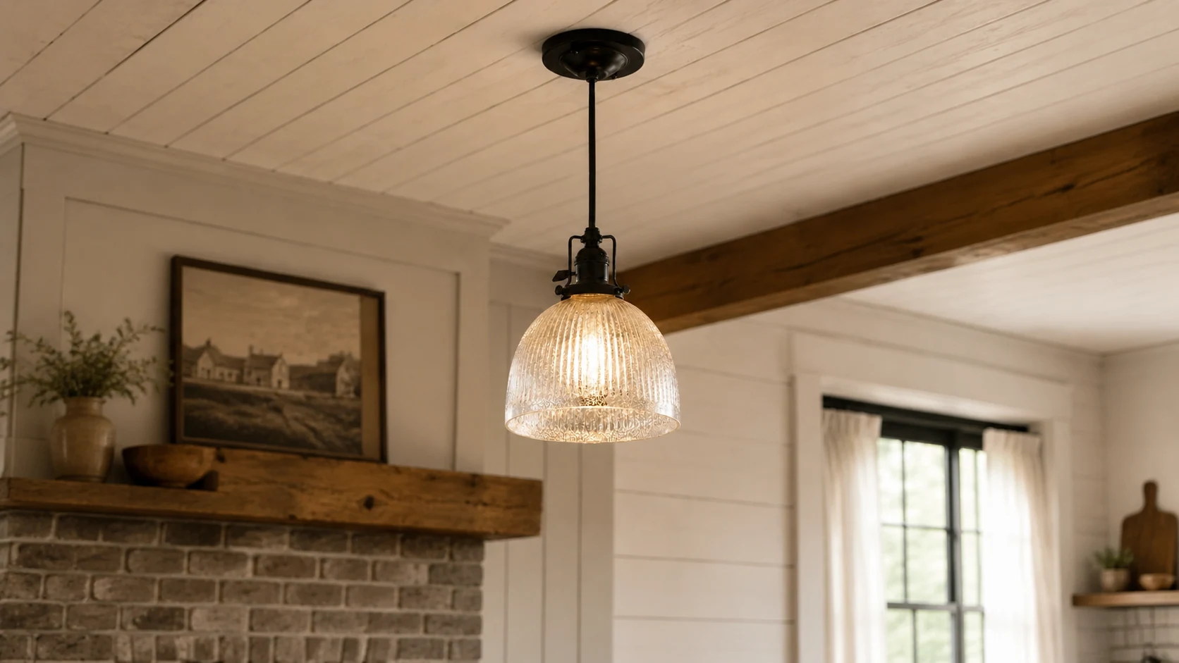 Baloch vintage ribbed glass pendant light in a horizontal room scene