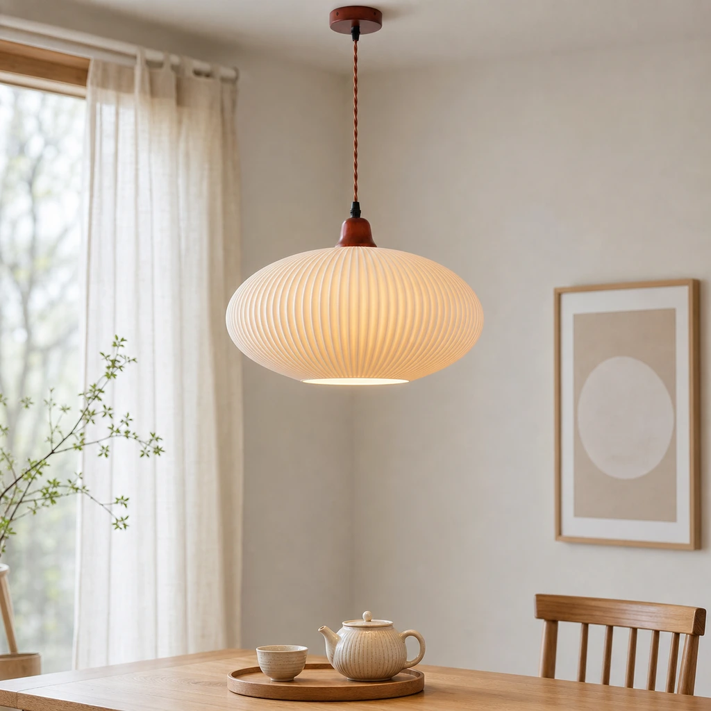Suspension japonaise en céramique plissée, scène de repas rapprochée