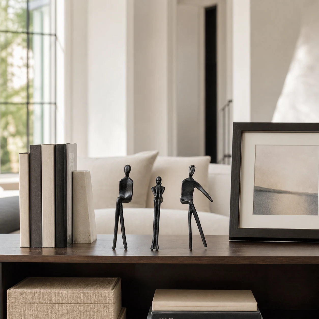 Geometric iron figure displayed in a bright interior