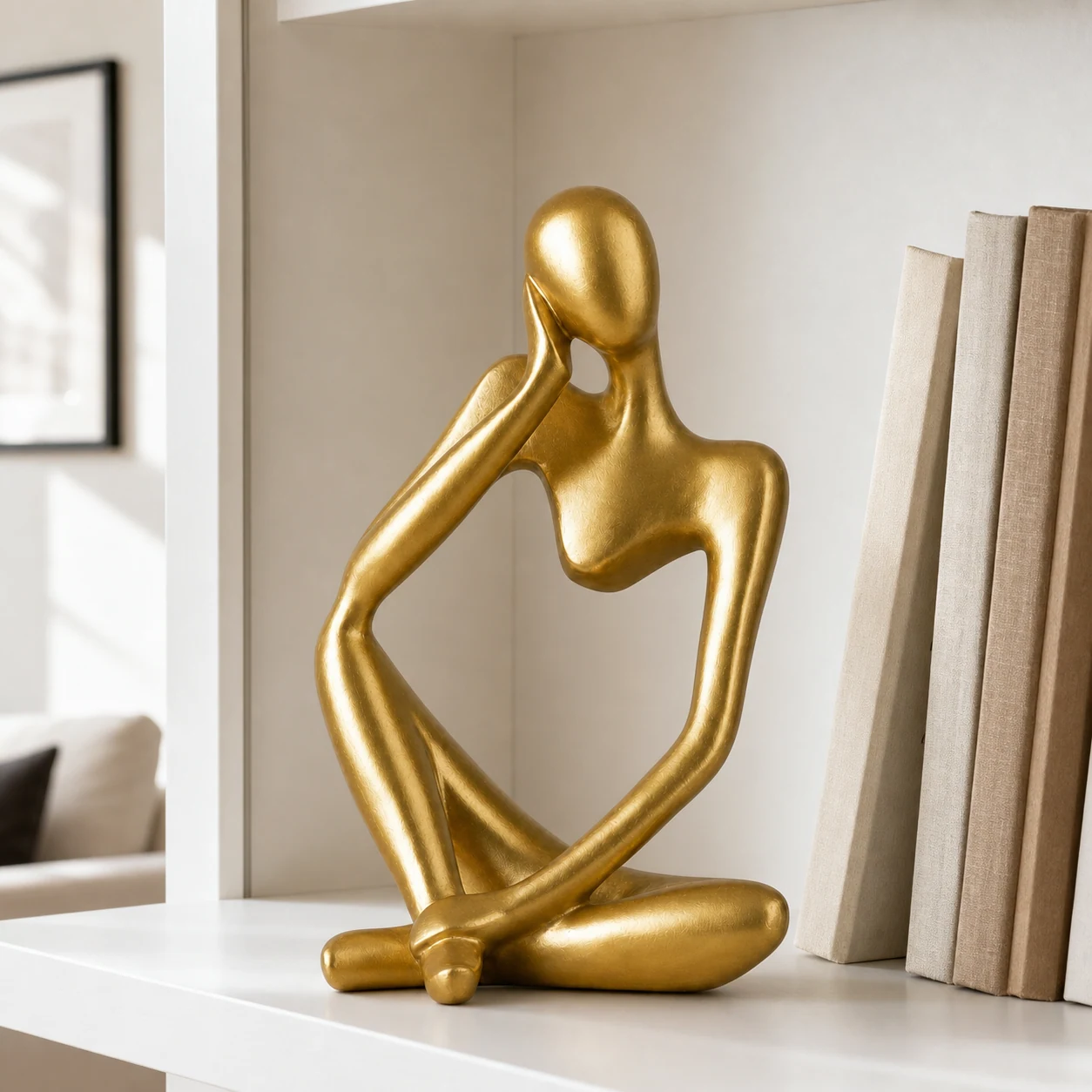 Close view of expressive thinker sculpture pose