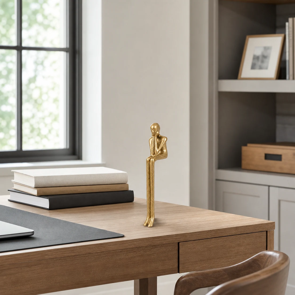 Geometric iron figure displayed in a bright interior
