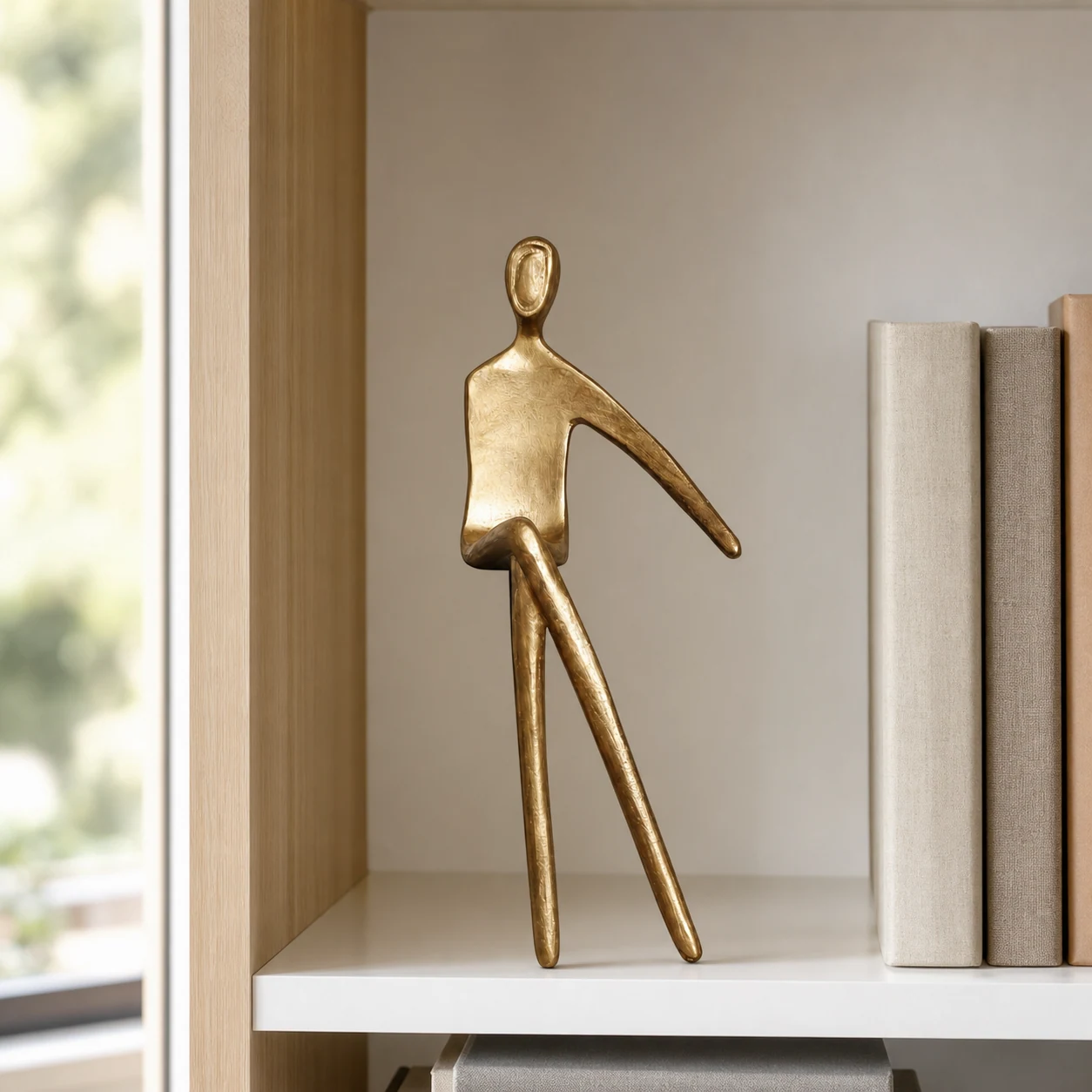Geometric iron figure displayed in a bright interior