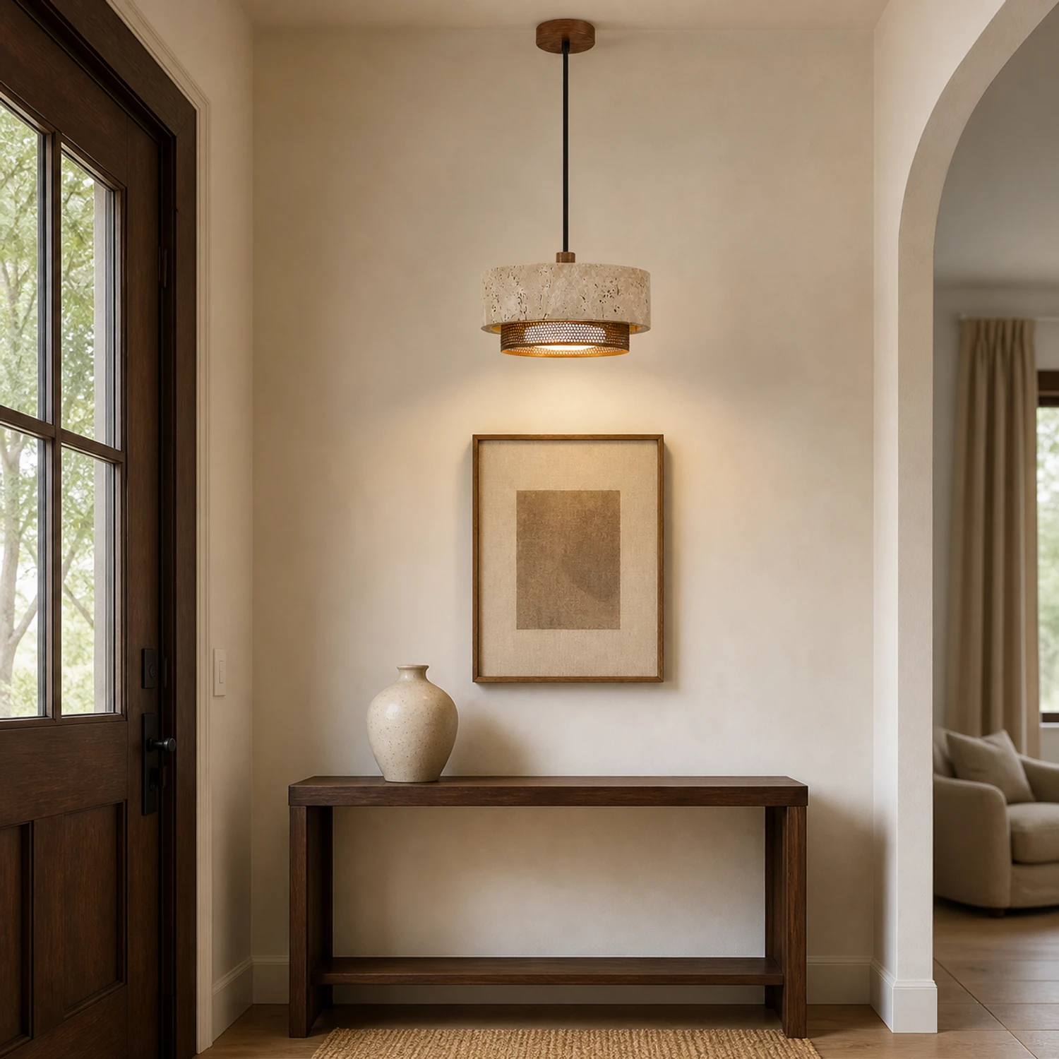 Elowen travertine pendant in a warm interior