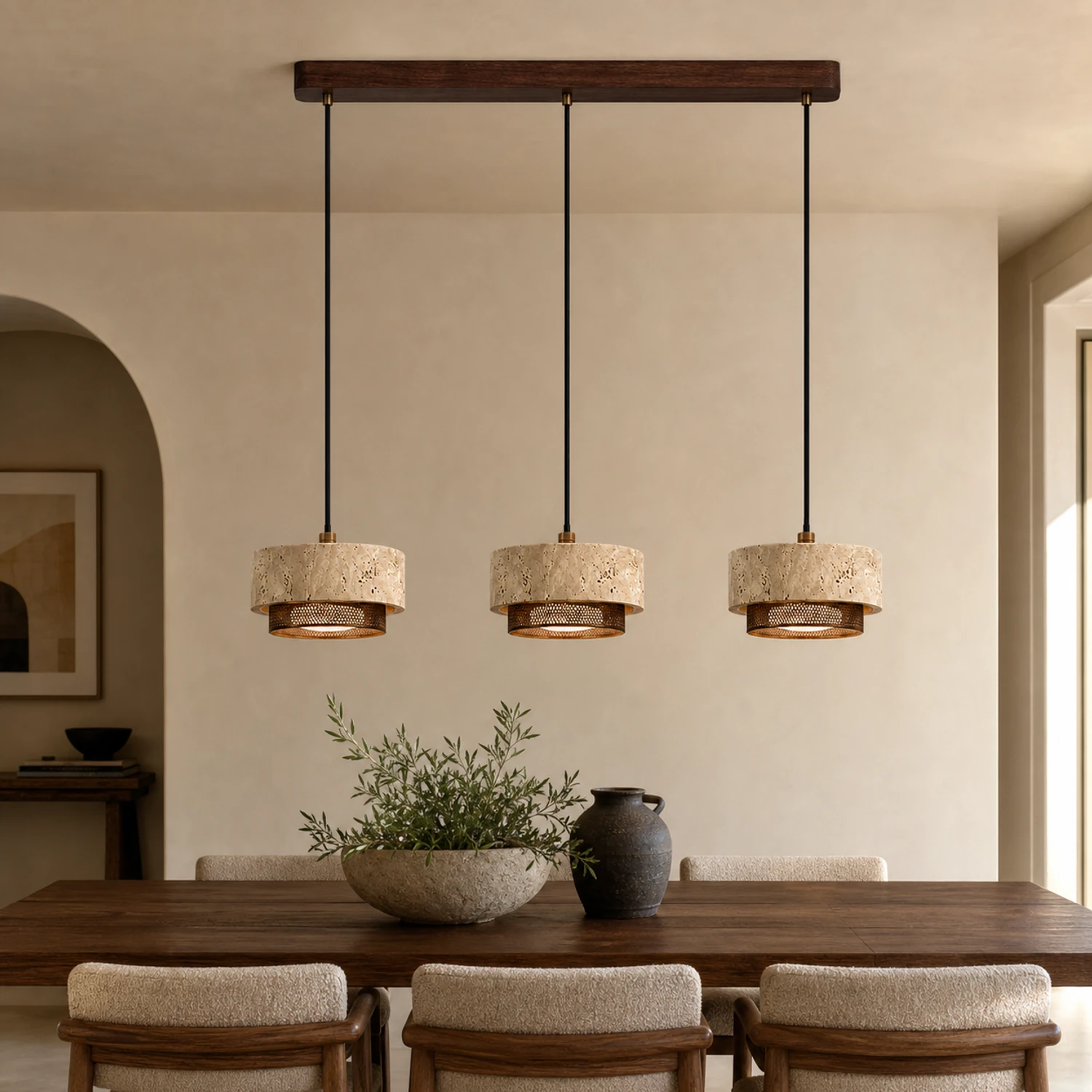 Elowen travertine pendant in a warm interior