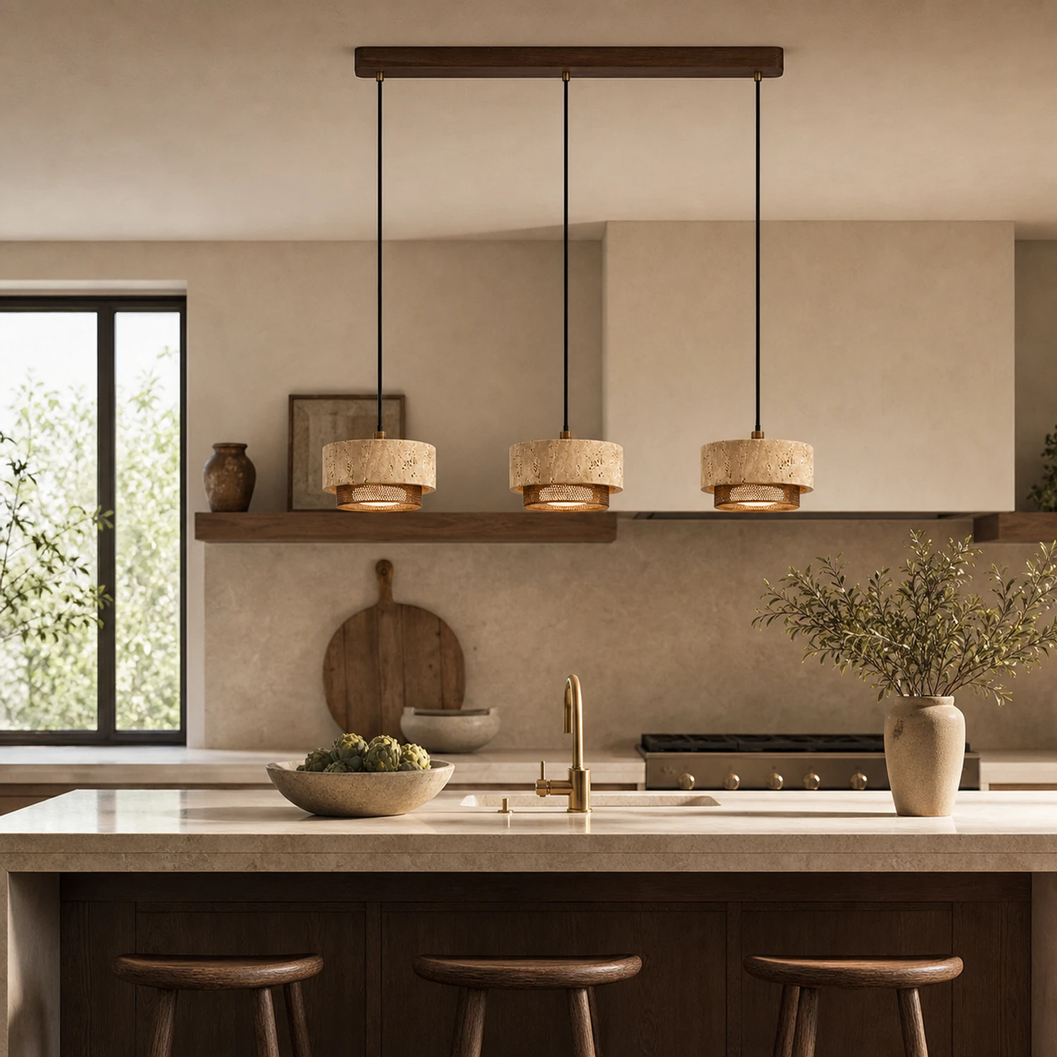 Elowen travertine pendant in a warm interior
