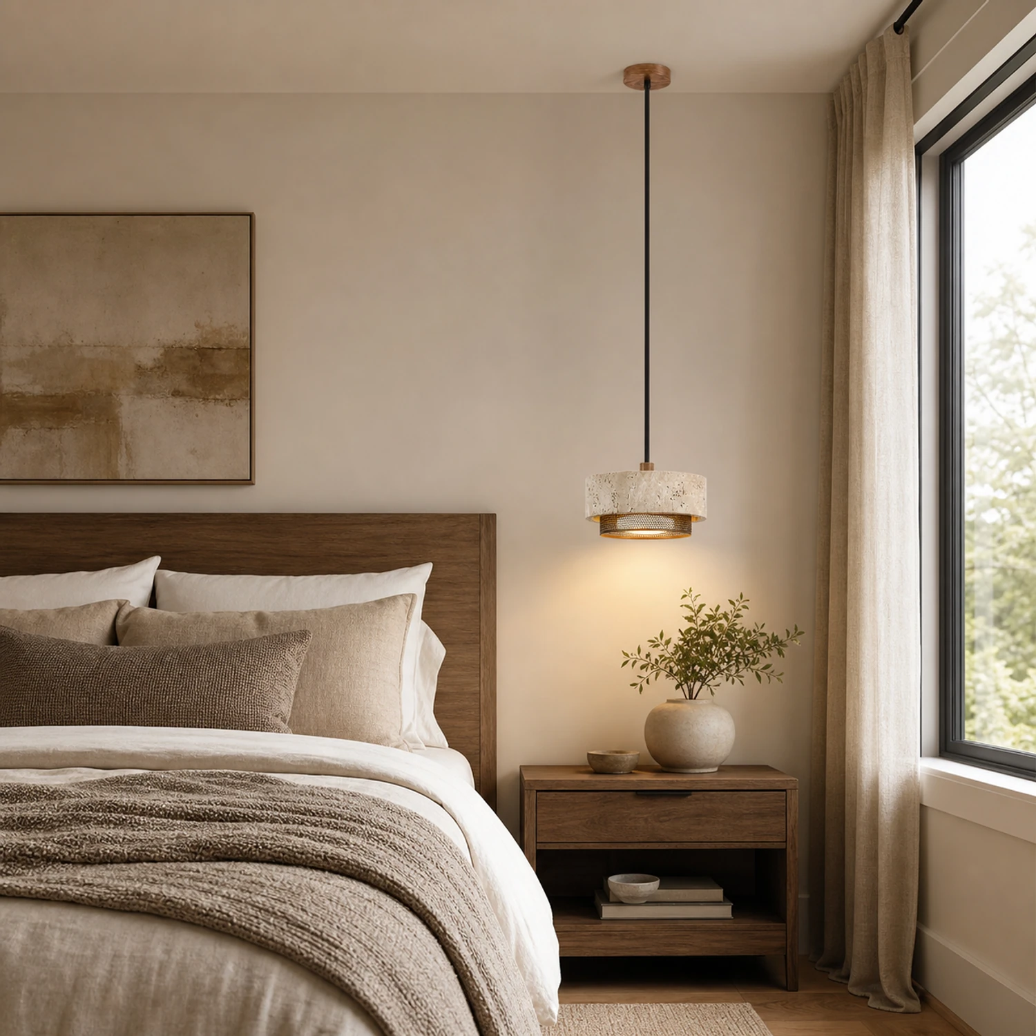 Elowen travertine pendant in a warm interior