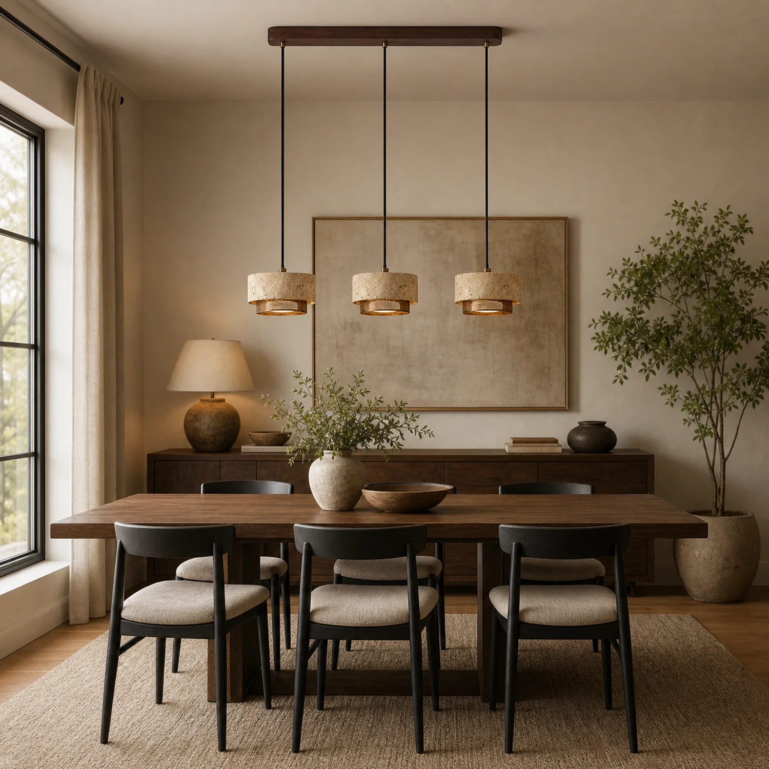 Elowen travertine pendant in a warm interior