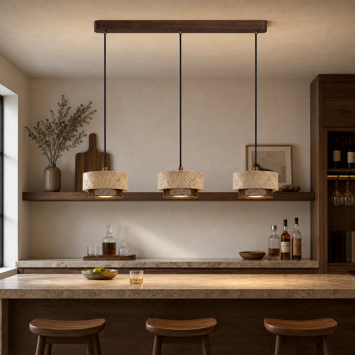 Elowen travertine pendant in a warm interior