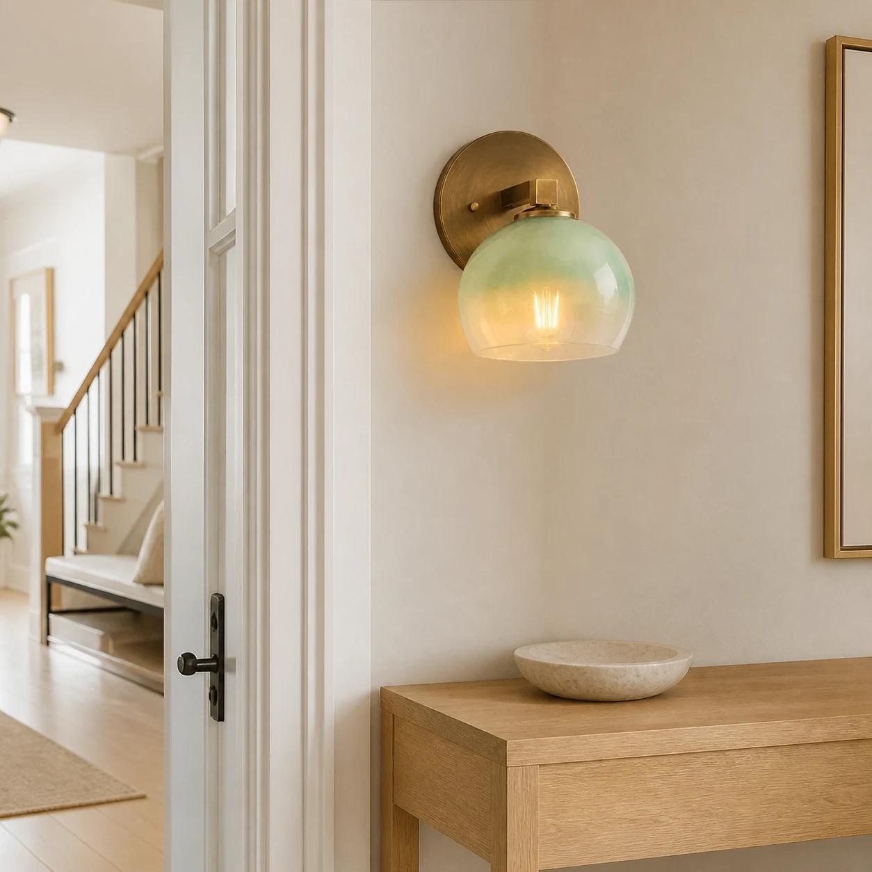 Adrian wall light in a bright modern American entryway