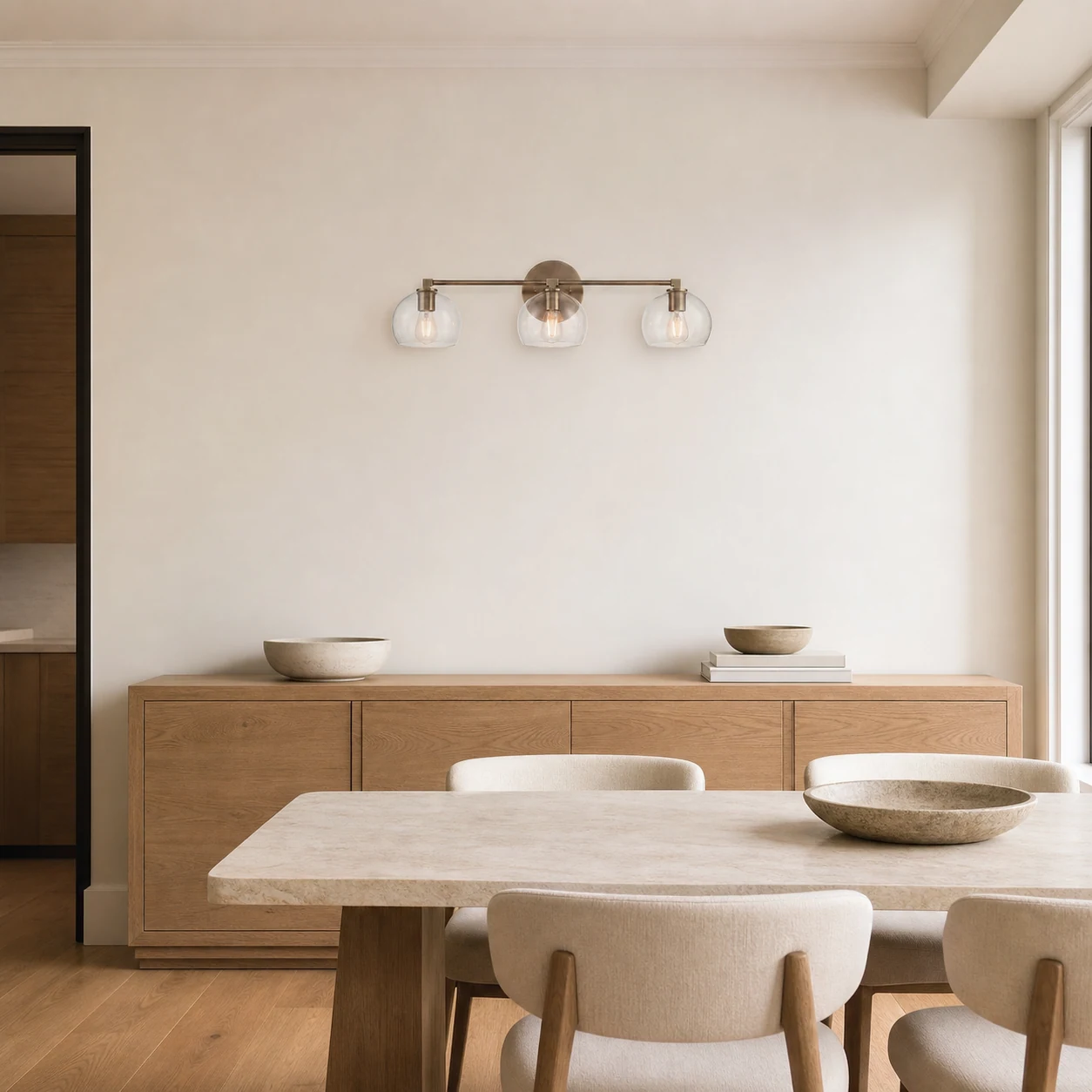 Adrian three-light fixture in a dining room