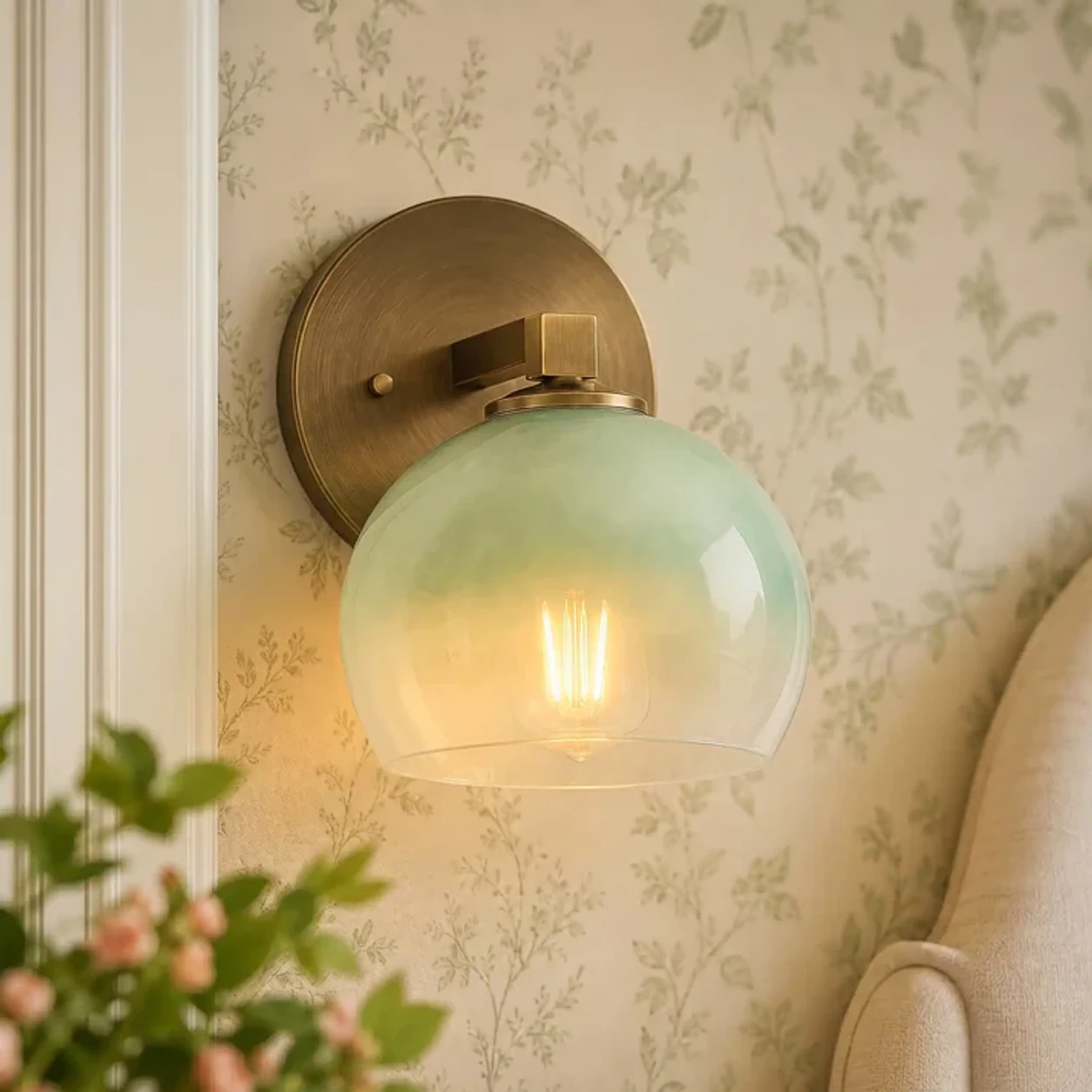 Brass Wind Chime Green 1-Head Adrian wall light
