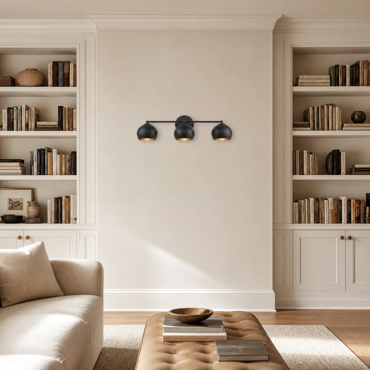 Adrian three-light fixture in a library