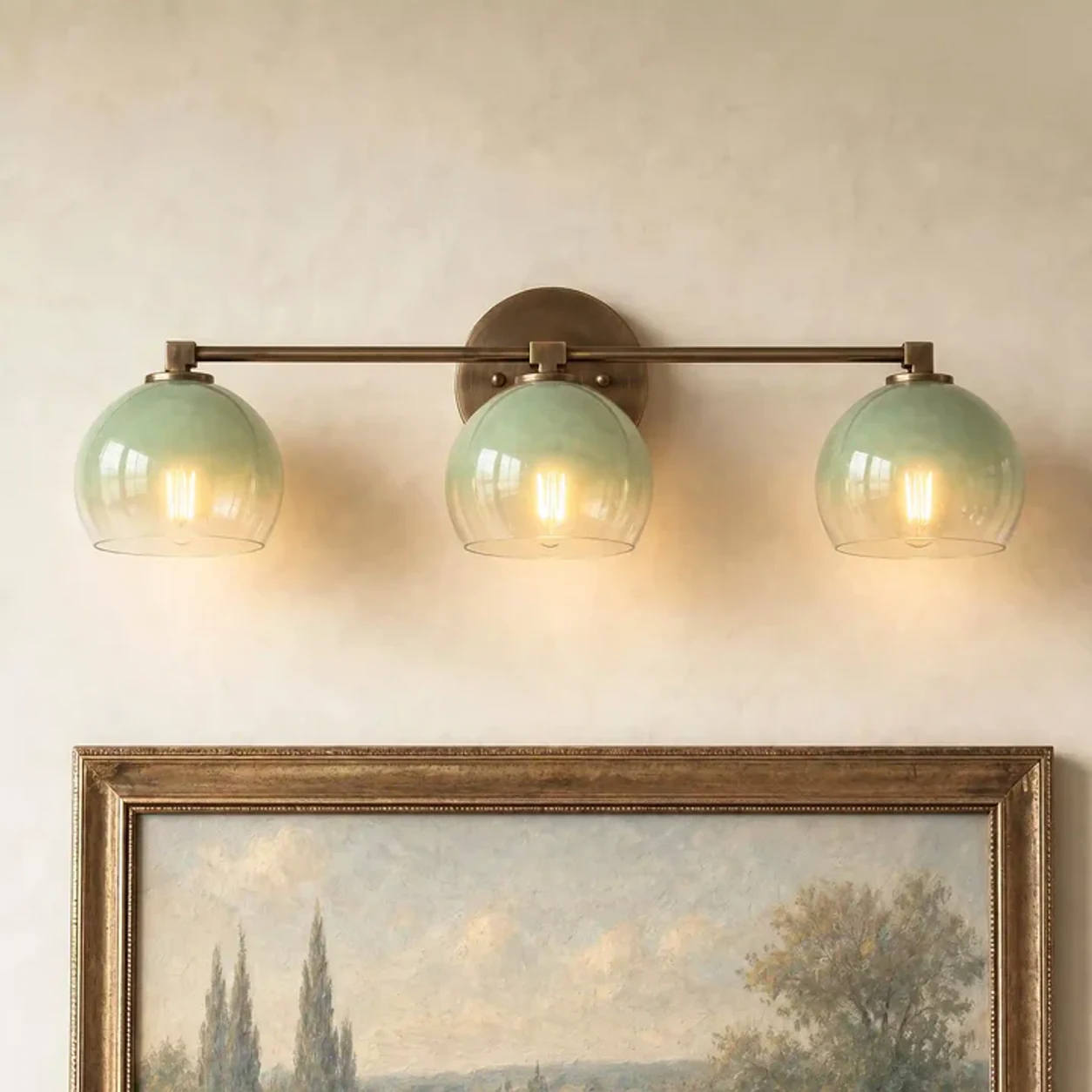 Brass Wind Chime Green 3-Head Adrian wall light