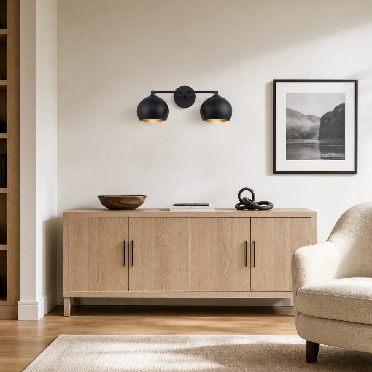 Adrian two-light fixture in a tailored den