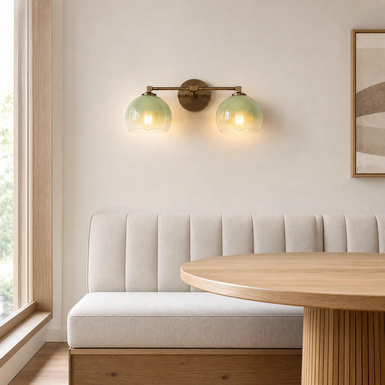Adrian two-light fixture above a banquette