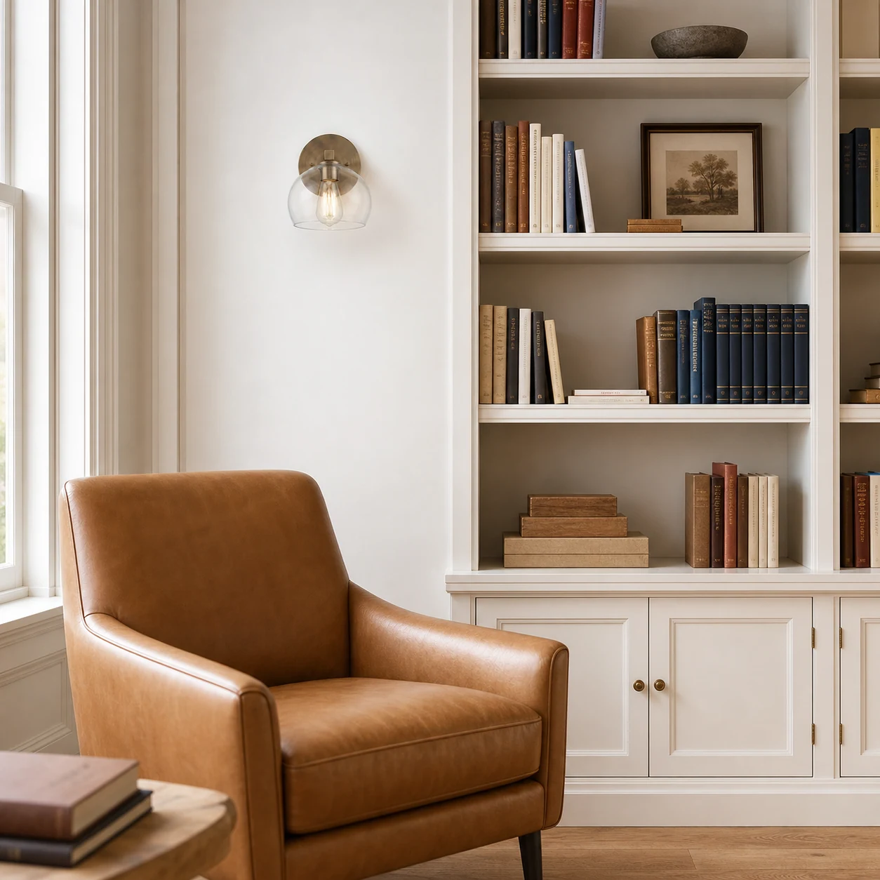 Adrian single wall light in a library
