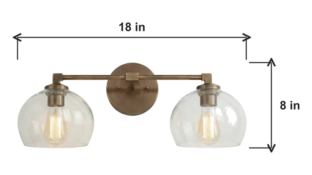 Two-head fixture dimensions 18 inches by 8 inches