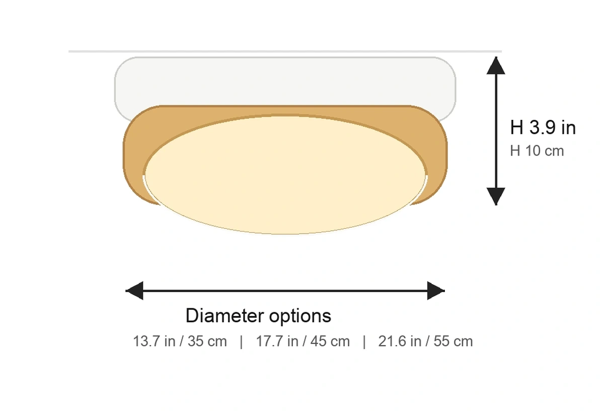 Wolff ceiling light height and diameter dimensions