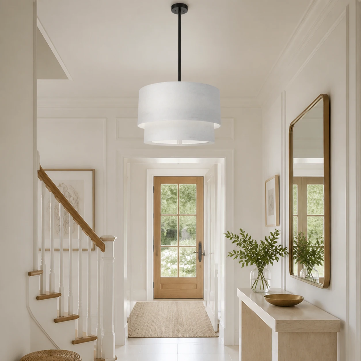 Daphe white pendant in a bright entry