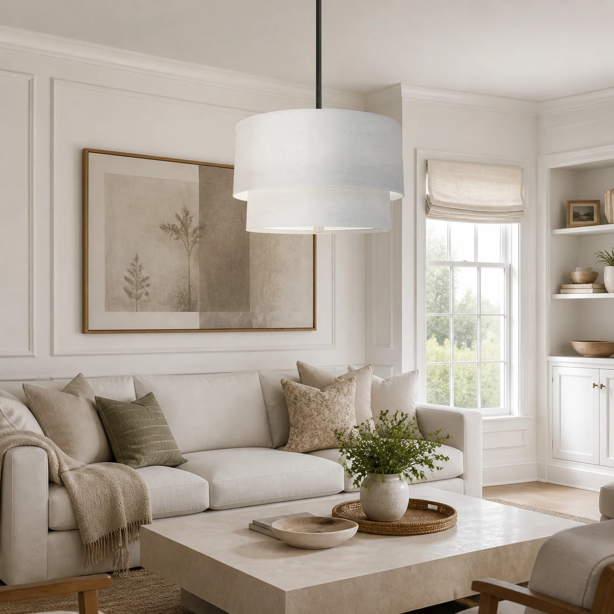 White Daphe pendant in a transitional living room