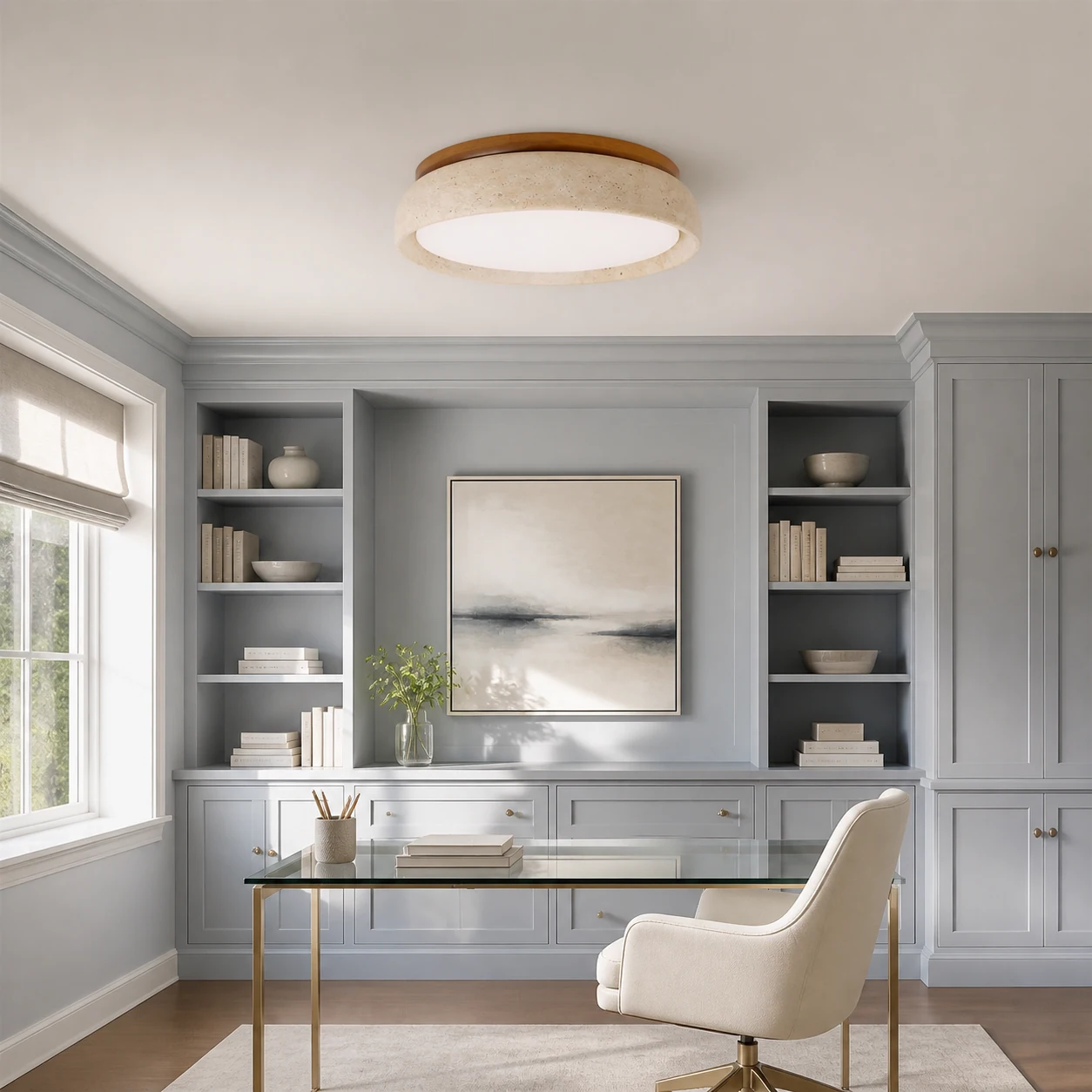 Brizo ceiling light in a polished home office