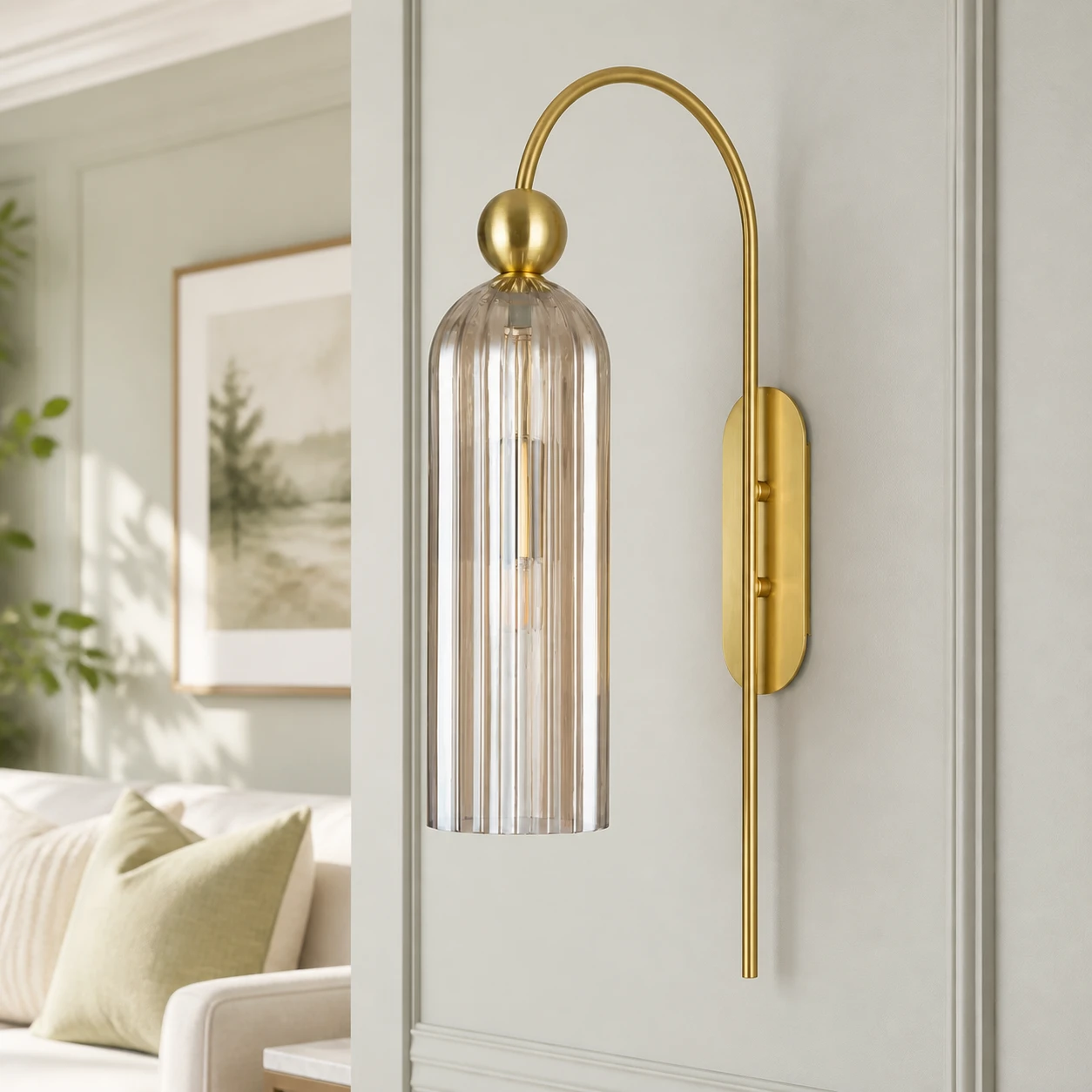 Clear ribbed glass Azura wall sconce close view