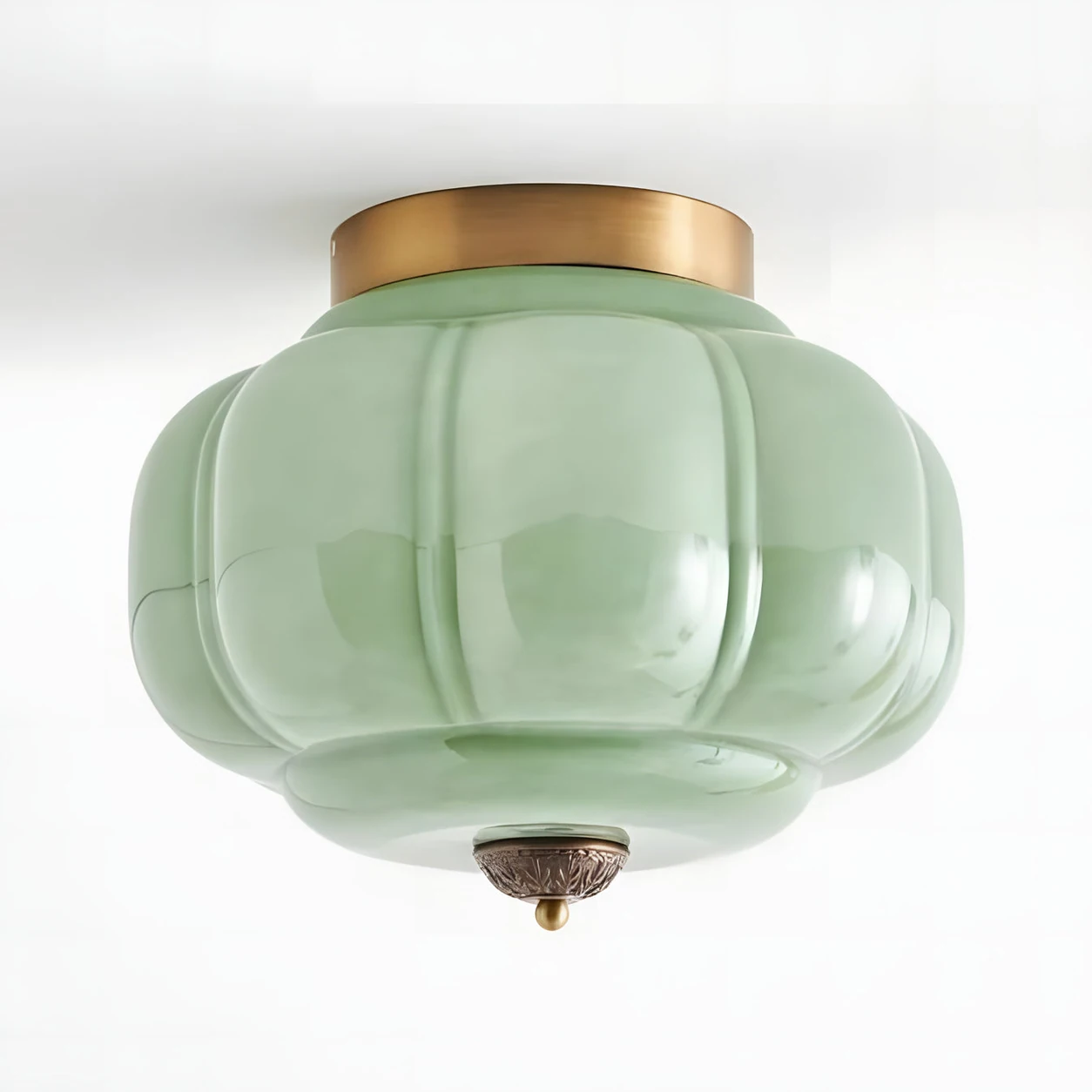 Green glass and brass Breckett ceiling light