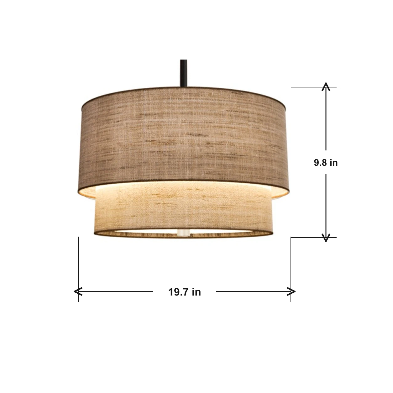 Representative 19.7 by 9.8 inch Daphe pendant dimensions