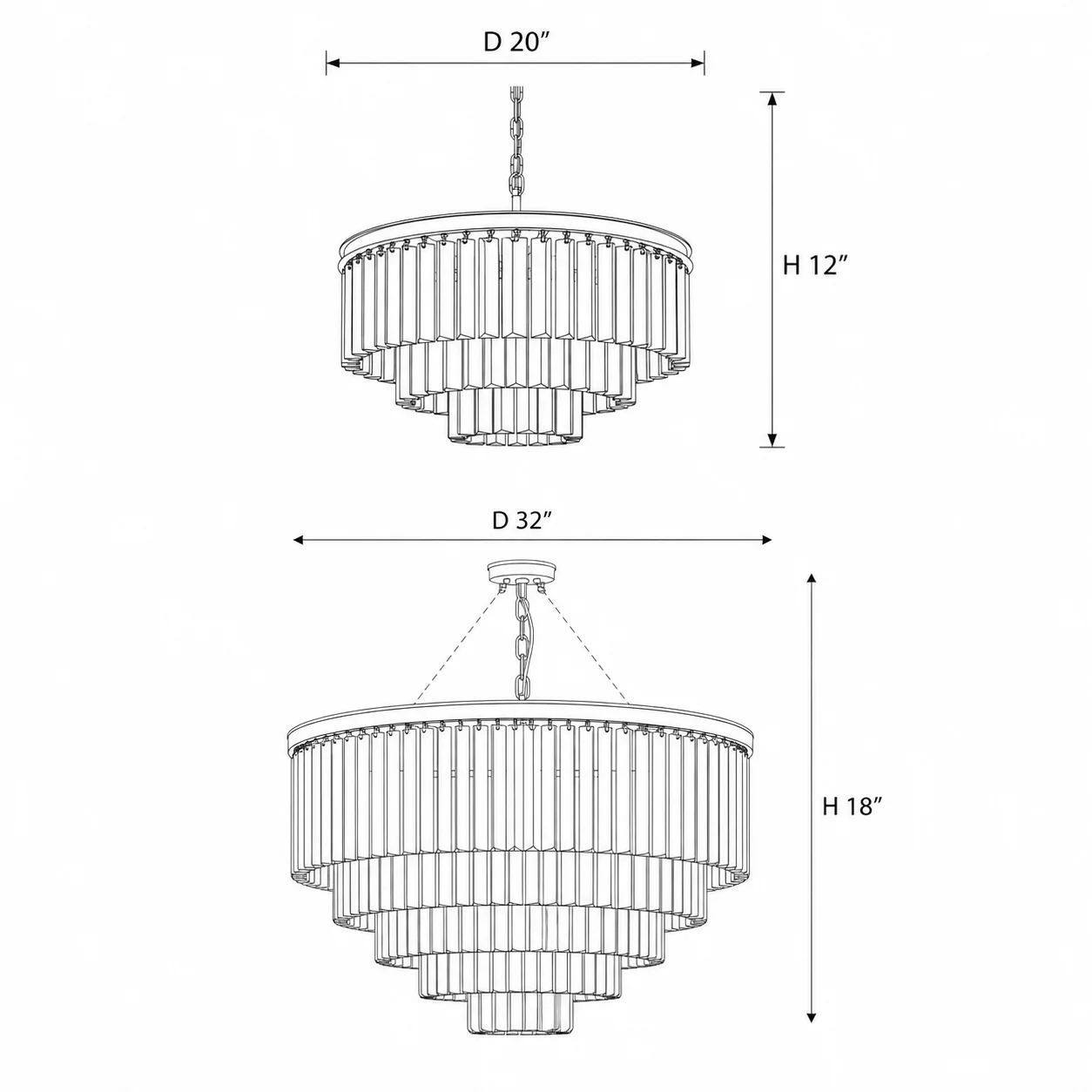 Kira Vintage Luxury Metal Crystal Drum Chandelier dimensions