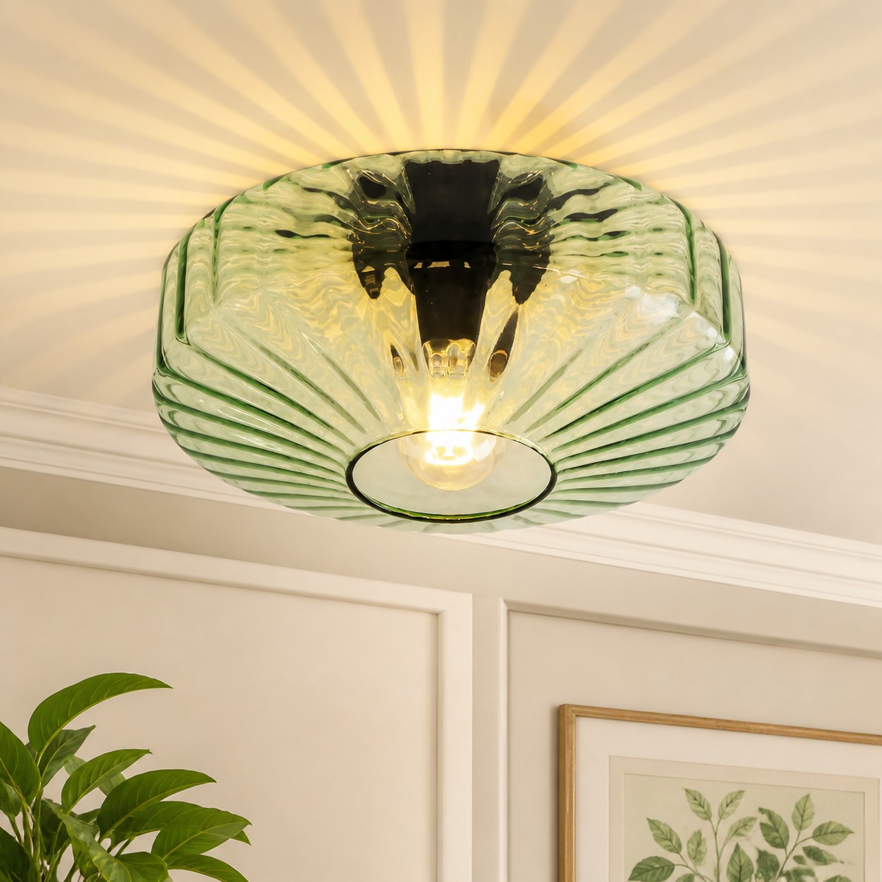 Close room view of the green Cocytus ceiling light