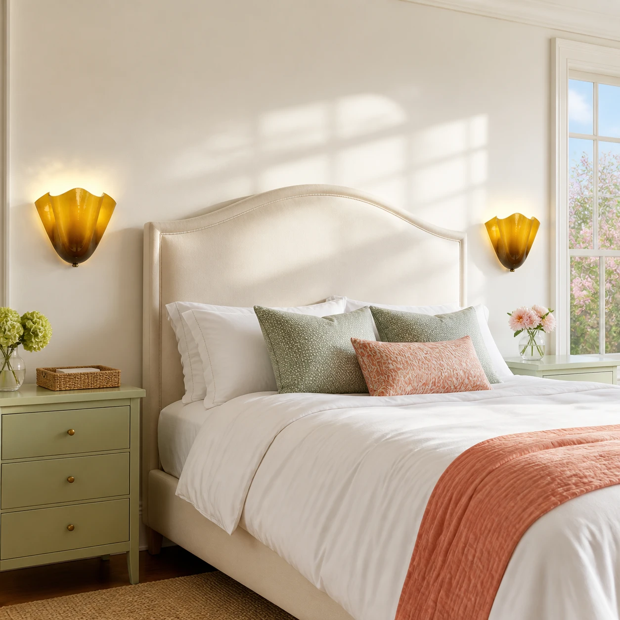 Pair of Hett sconces in a bedroom