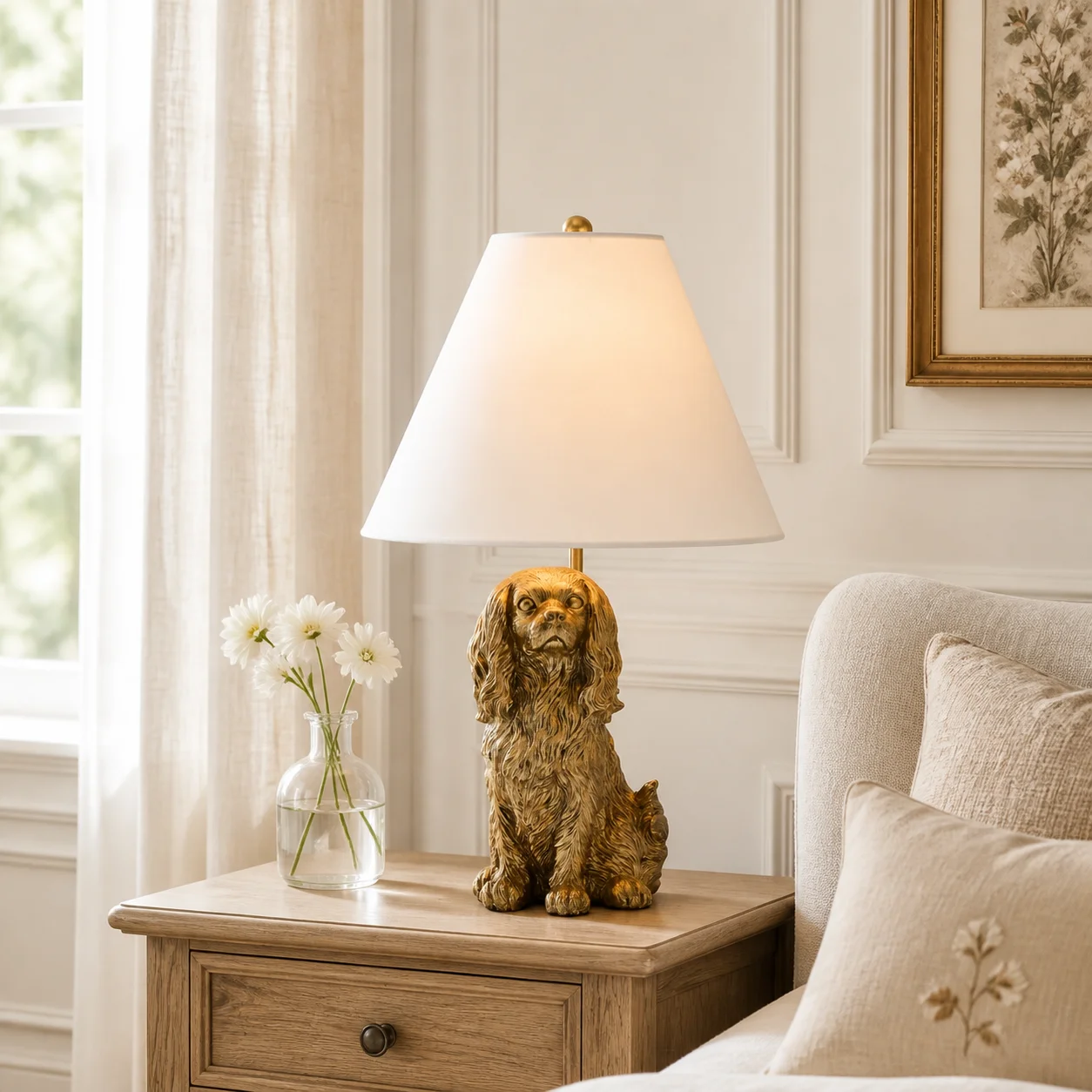 Lunab dog table lamp with warm ambient shade