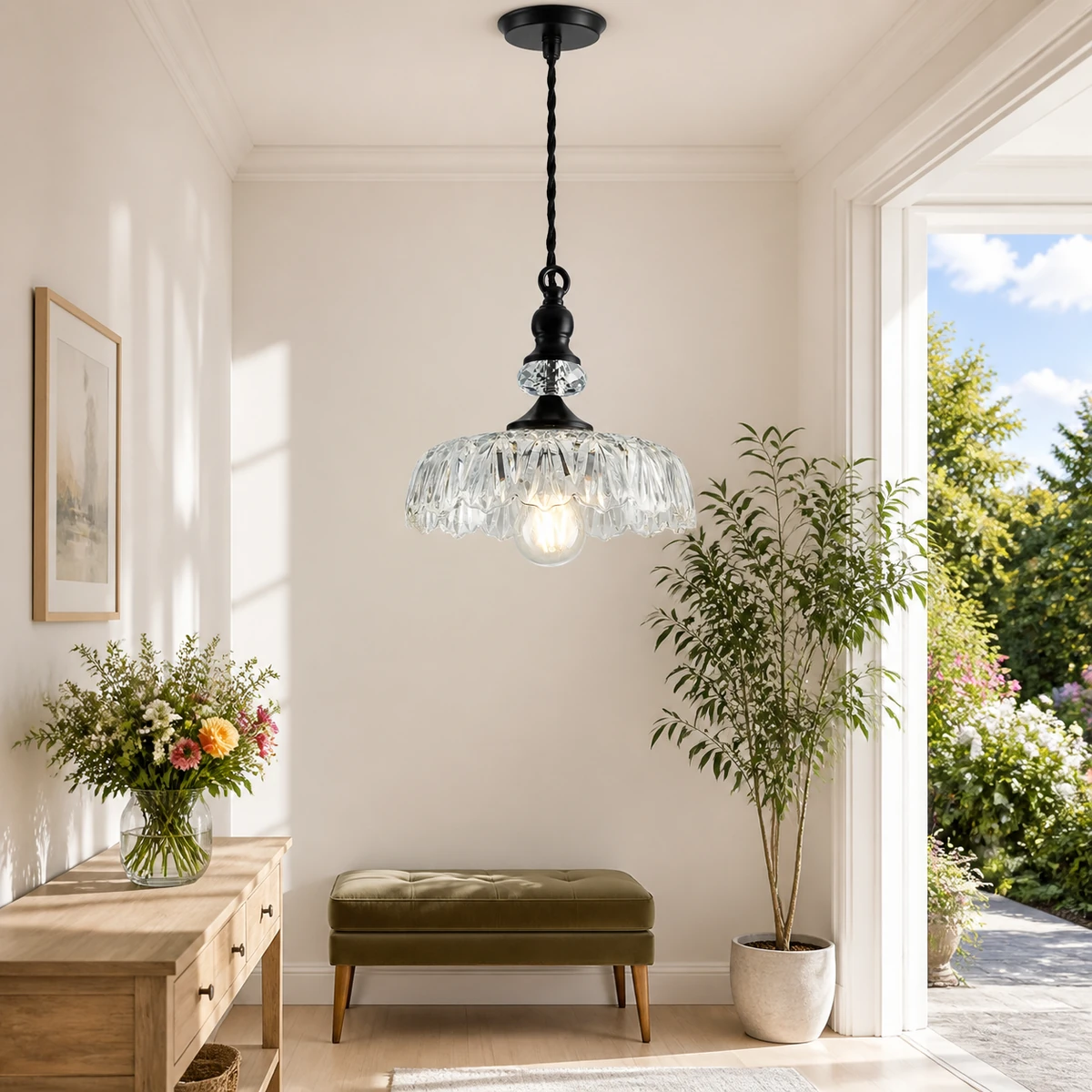 Transparent glass with black hardware