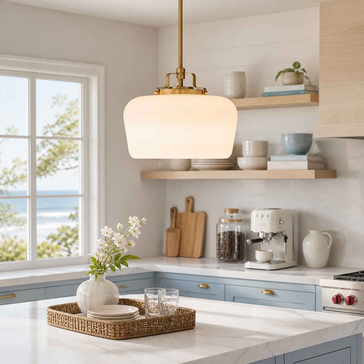 Maren Modern Antique Brass Metal Frosted Opal Glass Drum Shade Pendant Light