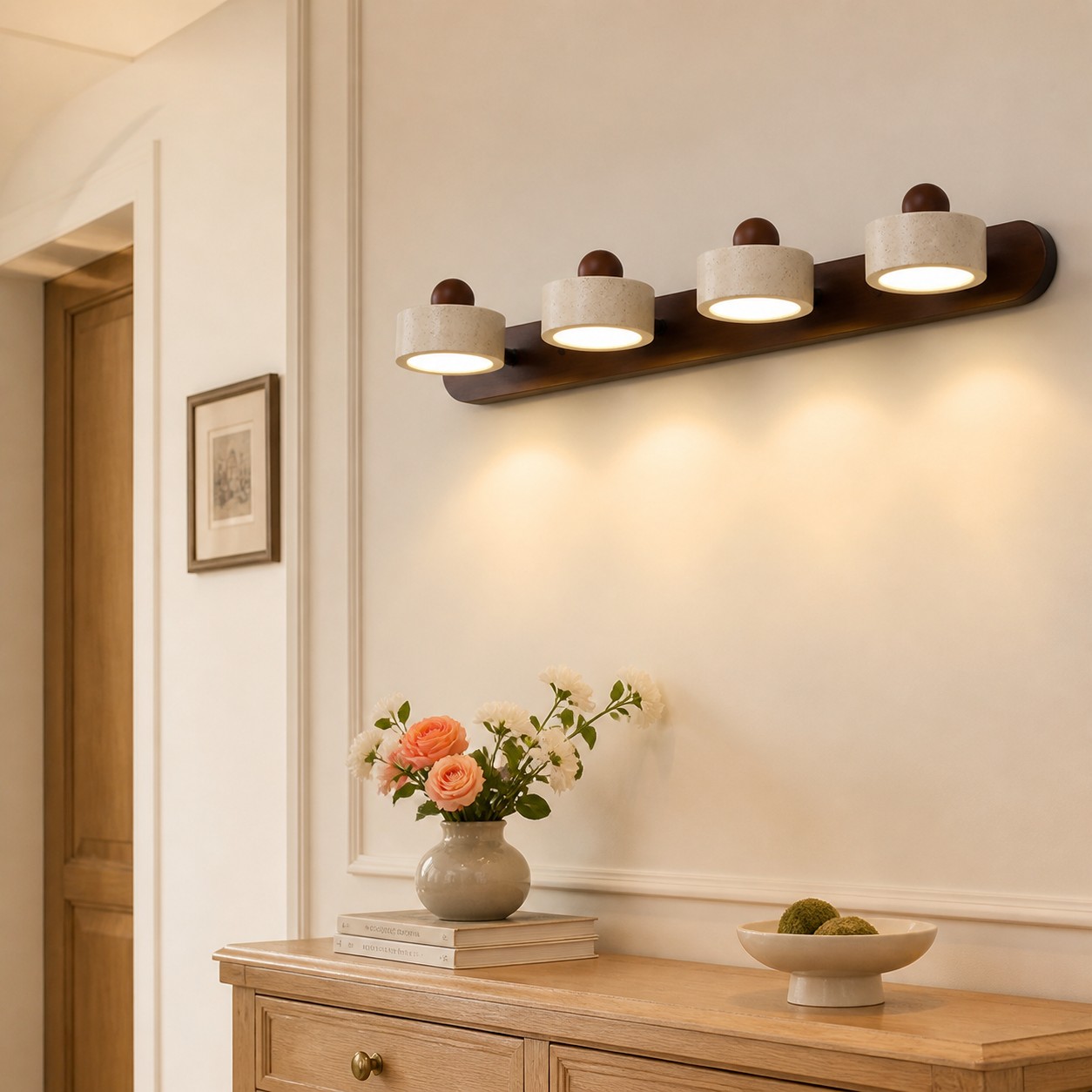 Walnut Merritt wall sconce above a console