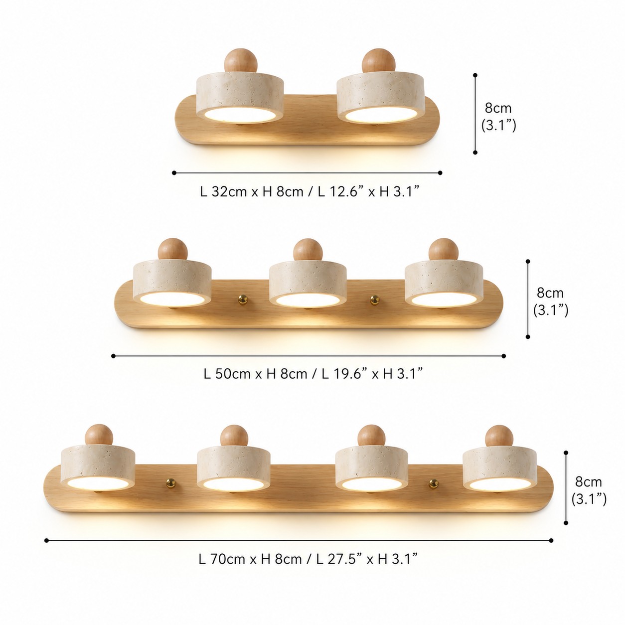 Merritt wall sconce dimensions for two, three, and four heads
