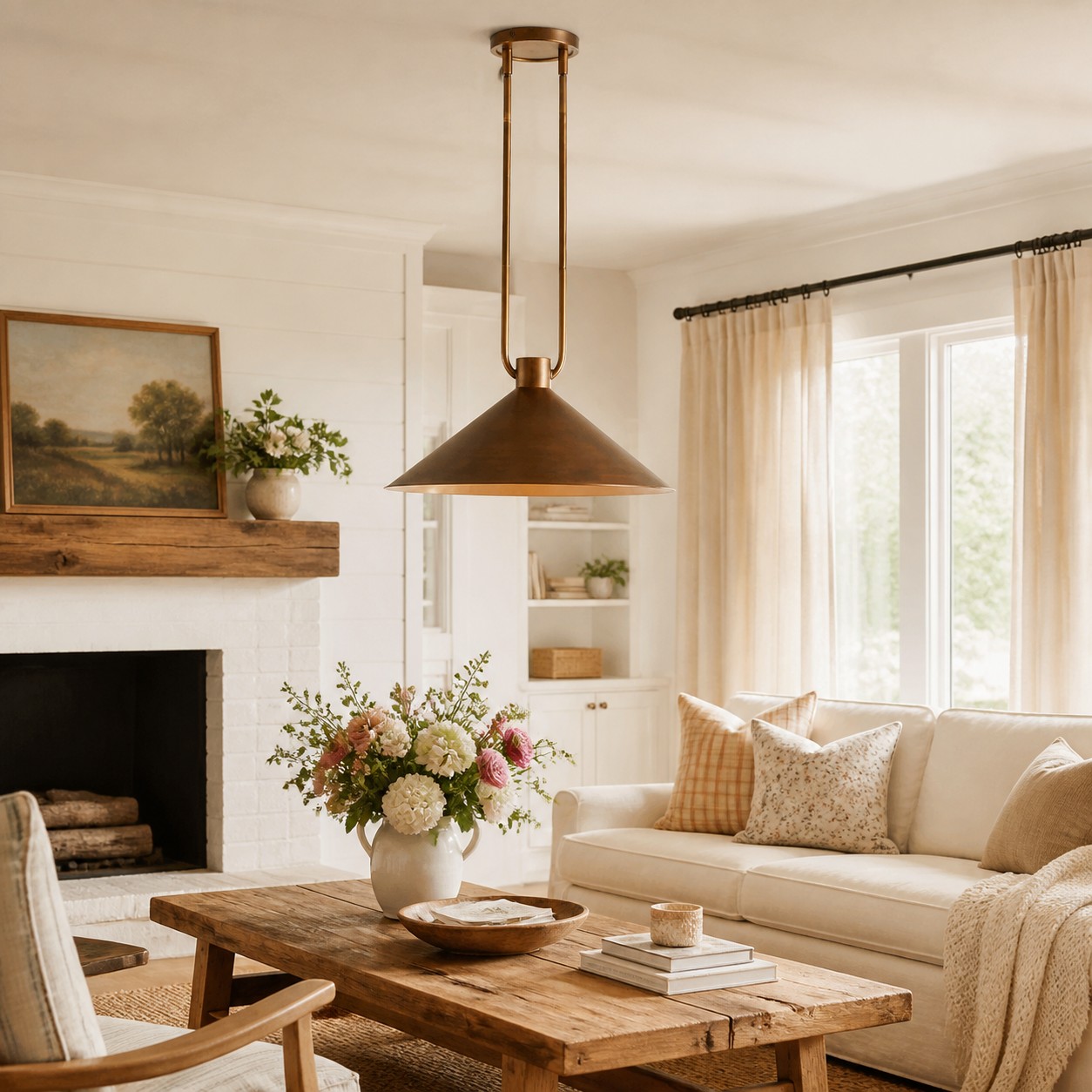 Brass Zane pendant in a bright living room