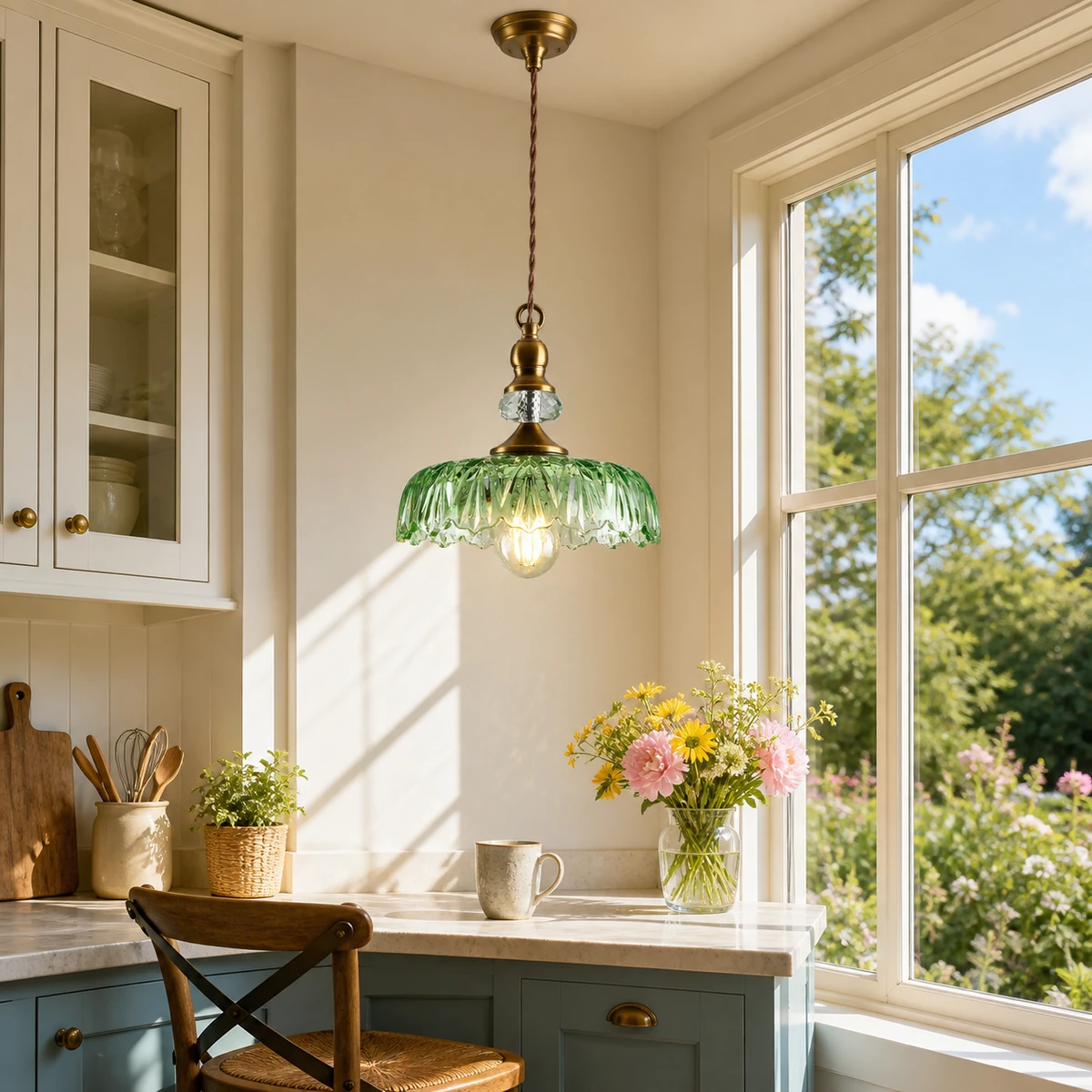 Green glass with brass hardware