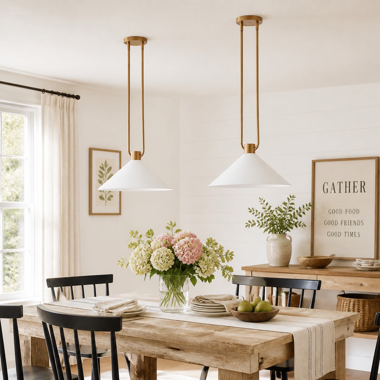 Zane pendants arranged above a dining table