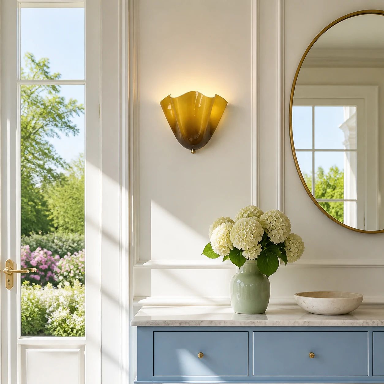 Hett sconce in a bright entryway